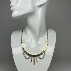 Vtg Necklace + bracelet Rhinestone Scallop Openwork Gold Tone Articulated